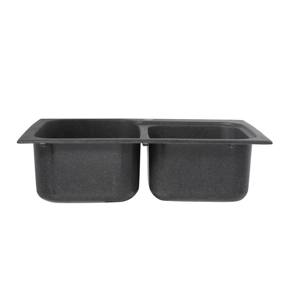 33'' Black Galaxy Solid Surface Double Bowl Drop-In Kitchen Sink