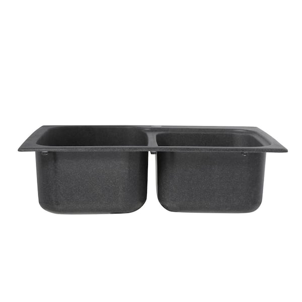 Drop-In/Undermount Solid Surface 33 in. 1-Hole 55/45 Double Bowl Kitchen Sink in White Drop-In/Undermount Solid Surface 33 in. 1-Hole 55/45 Double Bowl Kitchen Sink in White