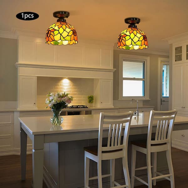 OUKANING 7.87 in. 1-Light Multicolor Modern Sunflower Semi-Flush