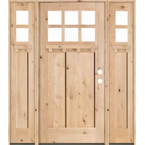 60 in. x 80 in. Craftsman Alder 2-Panel Left-Hand/Inswing 6-Lite Clear Glass DS Unfinished Wood Prehung Front Door DSL