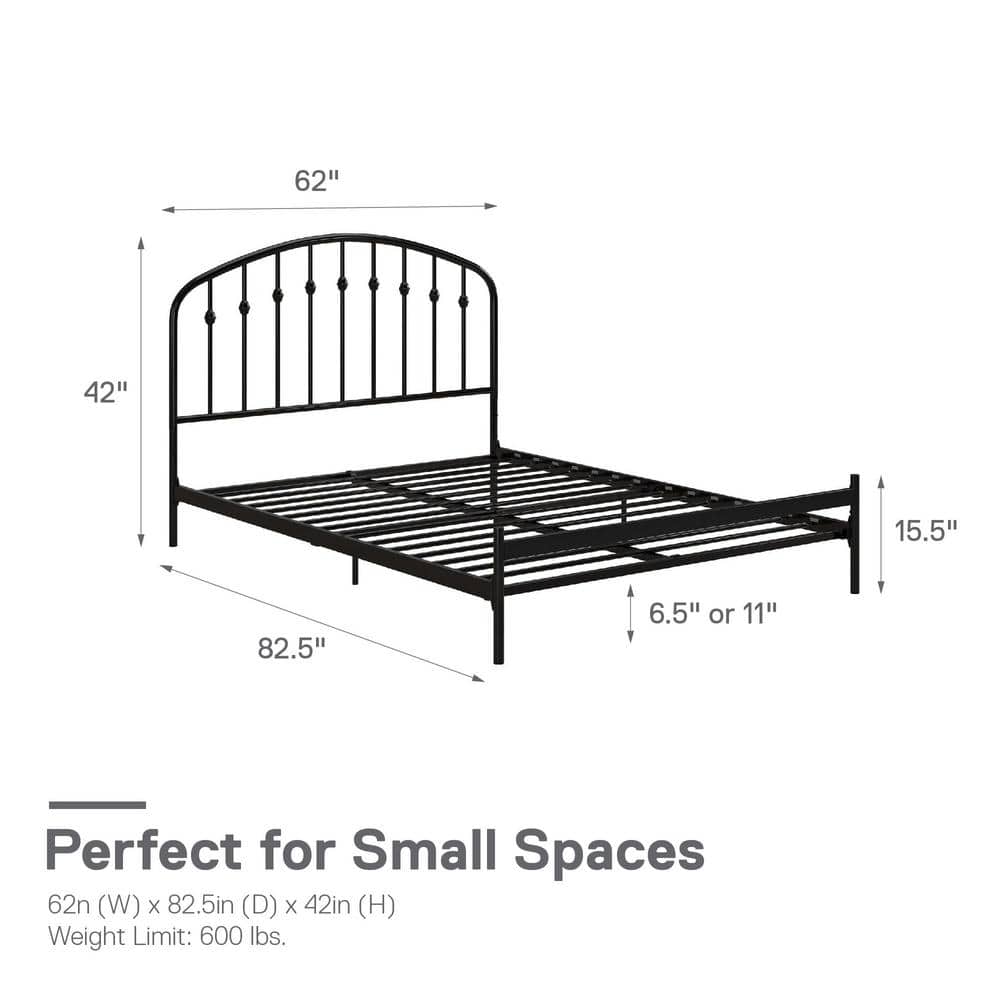 Narla Black Metal Queen Platform Bed Frame with Adjustable Height