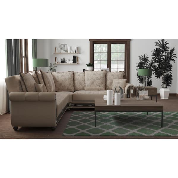 Heritage 195 in. 3-Piece Chenille L-Shaped Convertible Sectional Sofa with Storage for Living Room, Beige