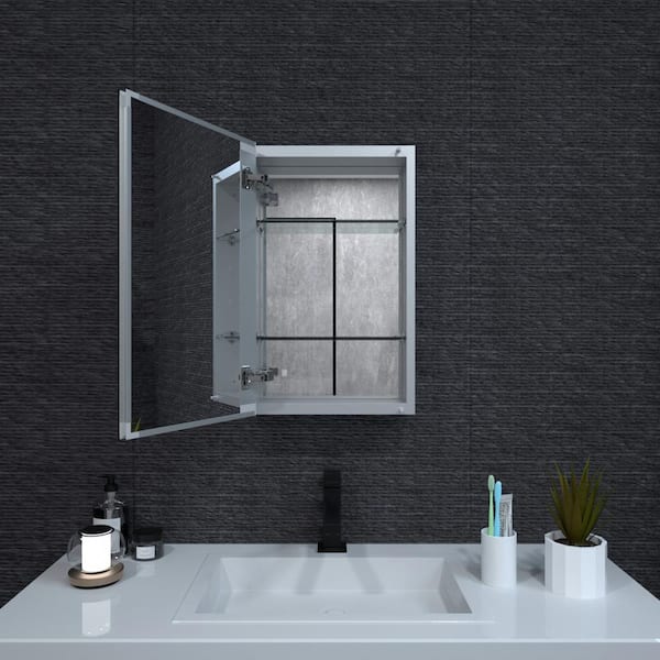 15 in. W x 24 in. H Large Rectangular Silver Aluminum Recessed/Surface Mount Medicine Cabinet with Mirror