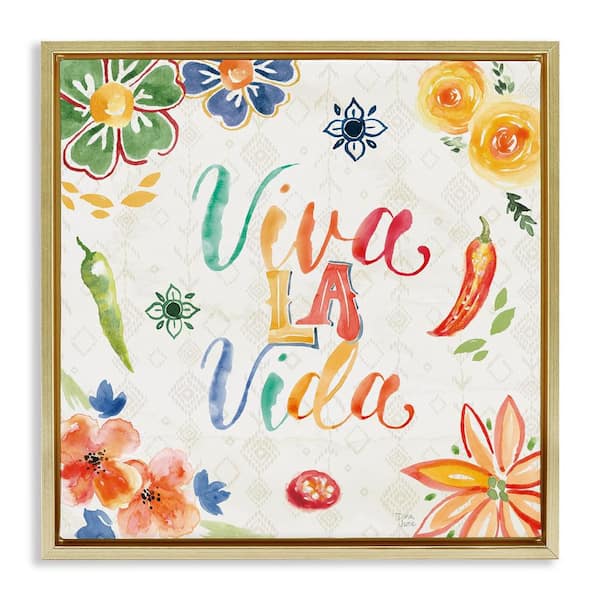 Stupell Industries Liva the Life Phrase by Dina June Gold Floater Frame Typography Graphic Art Print 18 in. x 18 in.
