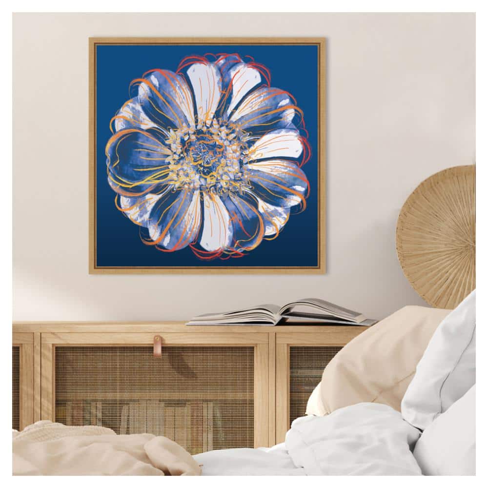 Flower Pop Pastel I Blue and Orange Canvas Art with Maple Frame