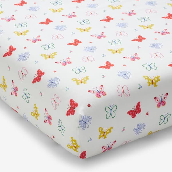 The Company Store Company Kids White Ditsy Butterflies Percale Crib Sheet
