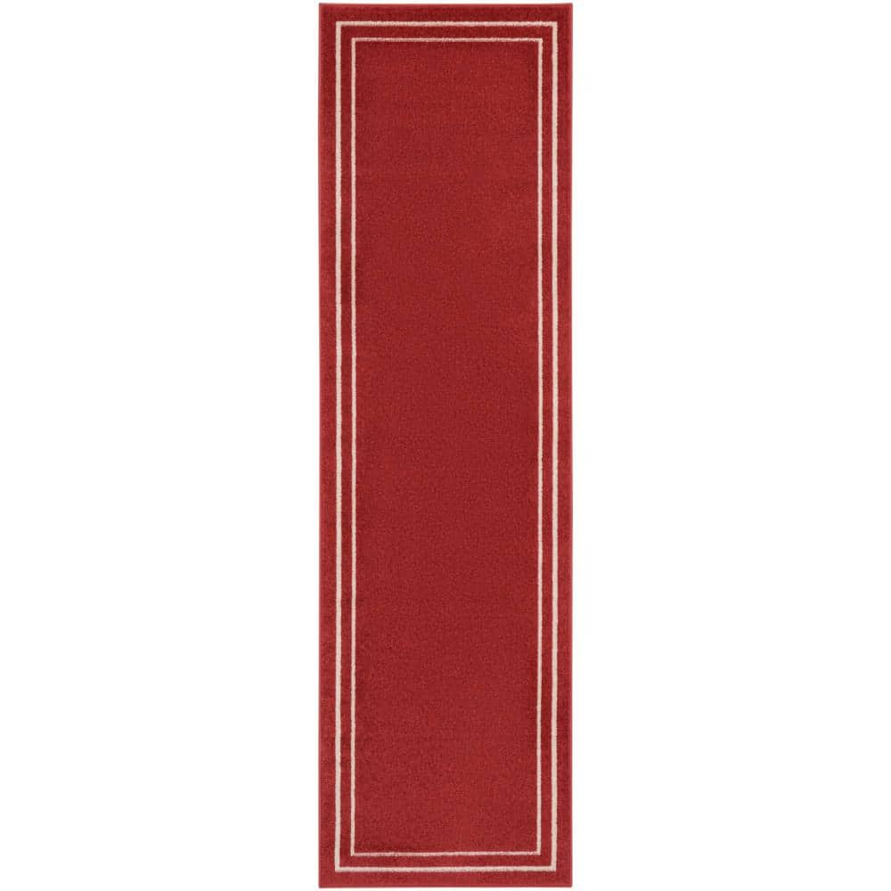 Brick/Ivory Contemporary 2'2" x 7'6" Outdoor Rug for Busy Lifestyles