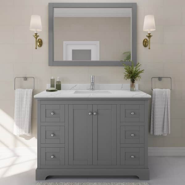 Wyndham Collection Avery 48 in. W x 22 in. D x 35 in. H Single Bath Vanity in Dark Gray with Giotto Quartz Top