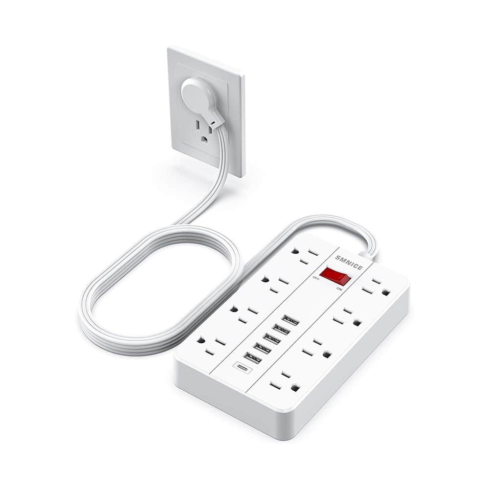 5 ft. Flat Plug Extension Cord Power Strip 8-Outlets Surge Protector in White w/5 USB and 1 Type C Ports Wall Mountable price history on PriceWatchPro