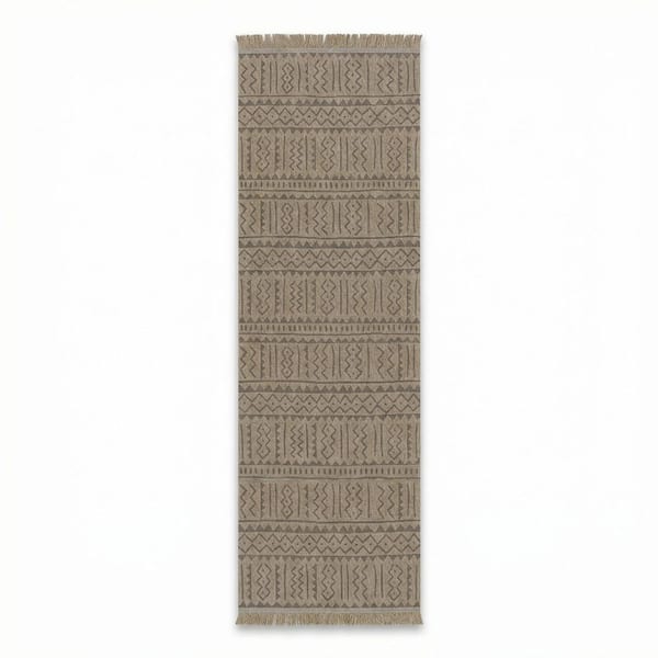 Naturalistic Moroccan Natural-Brown 3 ft. x 10 ft Casual Flatwoven Geometric Polypropylene Runner Indoor/Outdoor AreaRug