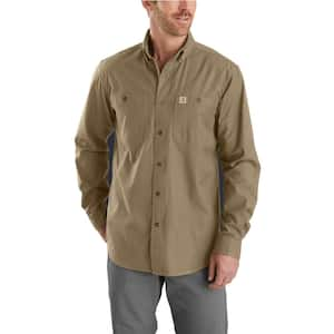 Men's Small Dark Khaki Cotton/Spandex Rugged Flex Rigby Long Sleeve Work Shirt