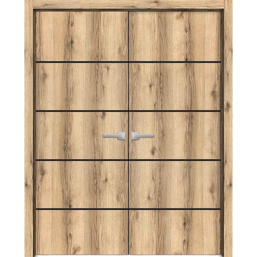 84 in. x 96 in. Oak Color Finished Universal/Reversible Frosted Glass Solid Wood Assembly Required Interior Door Kit price history on PriceWatchPro