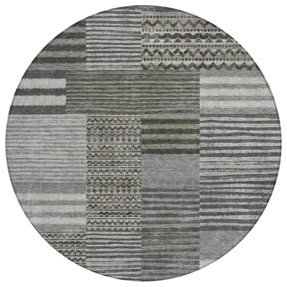 Chantille Machine Washable Indoor/Outdoor Abstract ACN2749 Pewter 8 ft. x 8 ft. Round Rug price history on PriceWatchPro