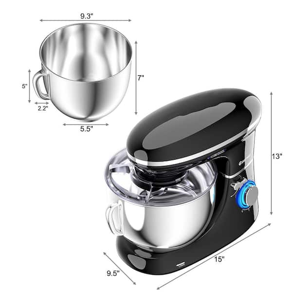 Costway 660W 6.3 qt. . 6-Speed Black Stainless Steel Stand Mixer