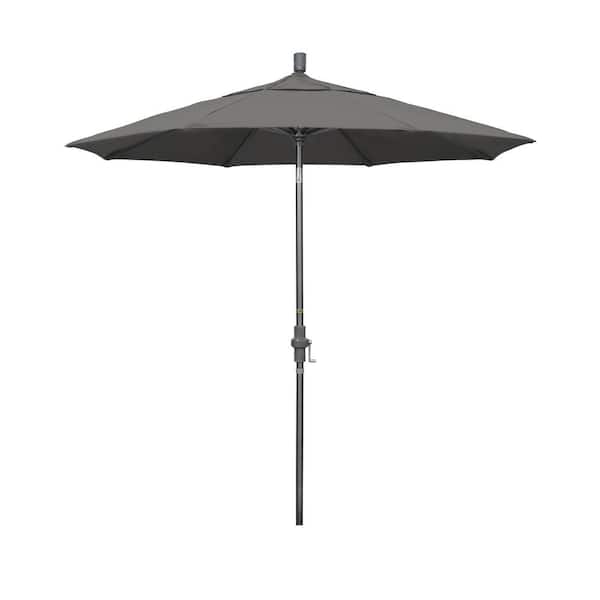 California Umbrella 7.5 ft. Hammertone Grey Aluminum Market Patio Umbrella Collar Tilt Crank Lift in Charcoal Sunbrella