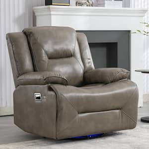 Gray 360° Swivel and Rocking Home Theater Recliner Manual Recliner Chair with LED Light Strip