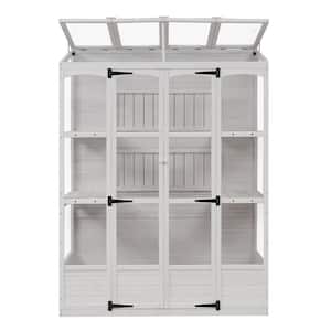 78 in. Walk-In Fir Wood White Outdoor Greenhouse Trellis with 4 Independent Skylights and 2 Foldable Middle Shelves