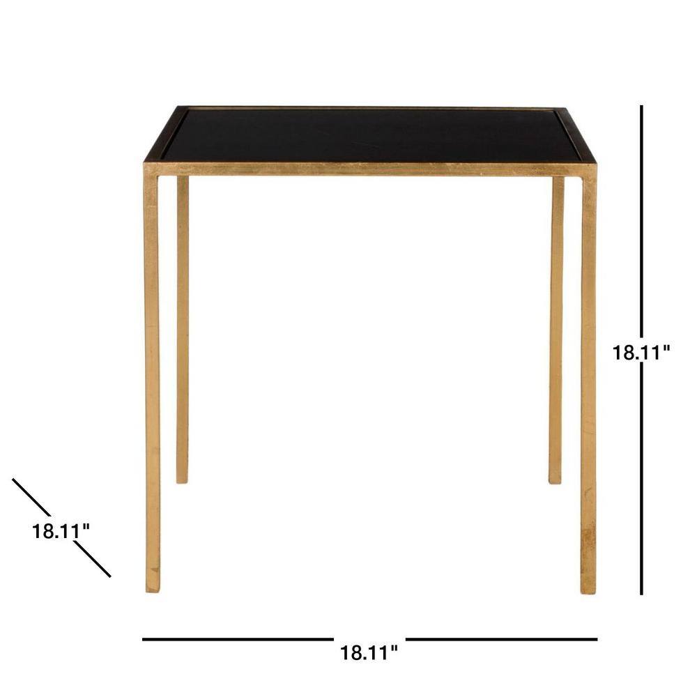 Transitional Gold & Black Square Metal Glass Accent Table