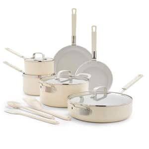 Bobby Flay 13-Pieces Ceramic Nonstick Cookware Set in Cream