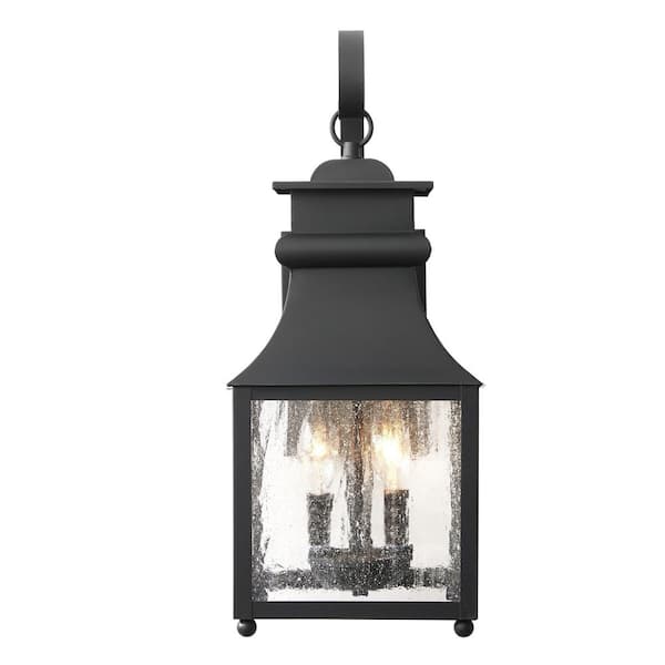 Home Decorators Collection Rainbrook 18 in. 2-Light Matte Black Outdoor Wall Light Fixture Sconce with Seeded Glass