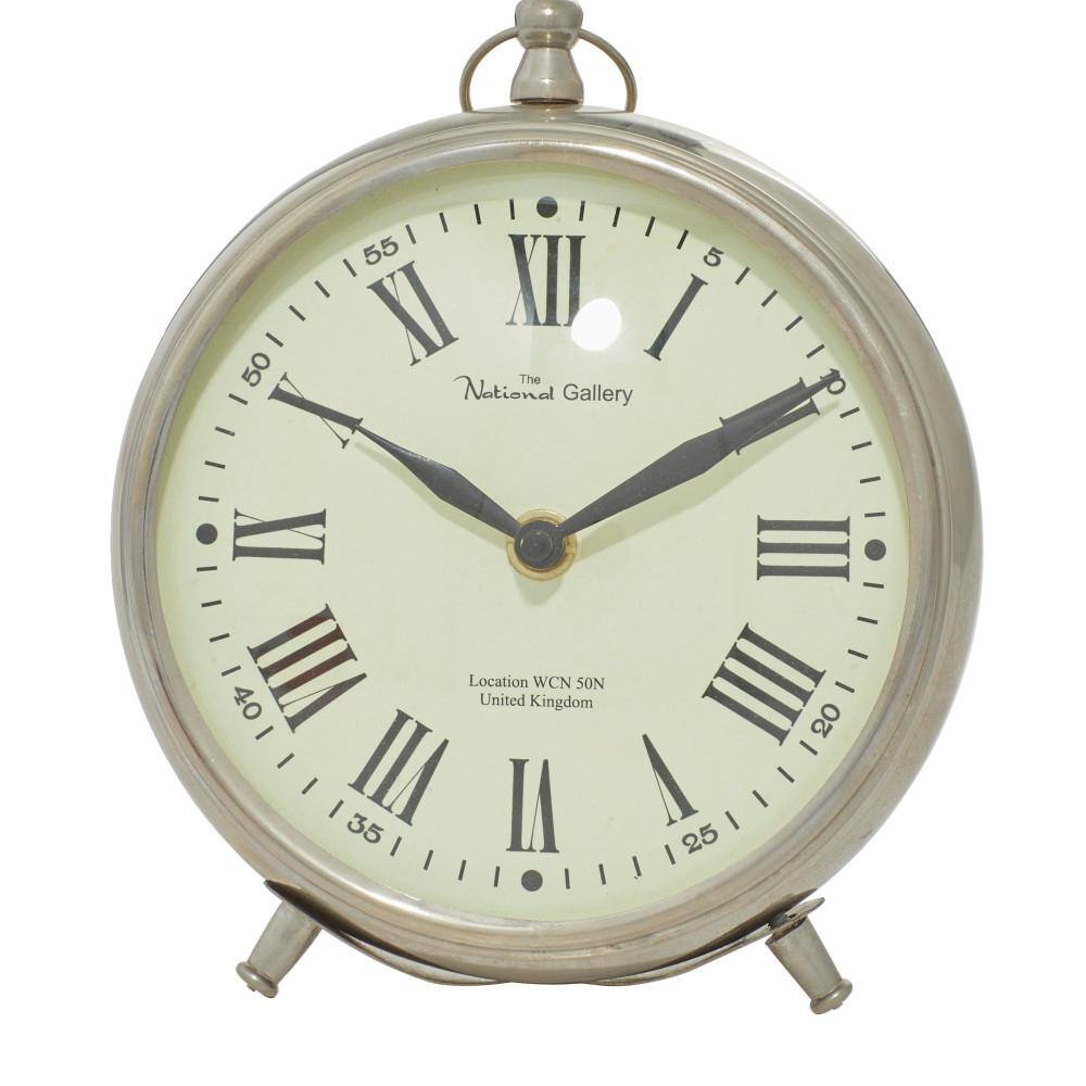 Silver Stainless Steel Round Table Clock with Ring Top