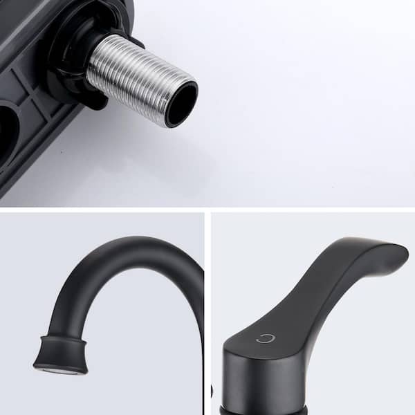 4 in. Centerset Double Handle High Arc Bathroom Faucet with 360° Swivel Spout and Pop Up Drain in Matte Black