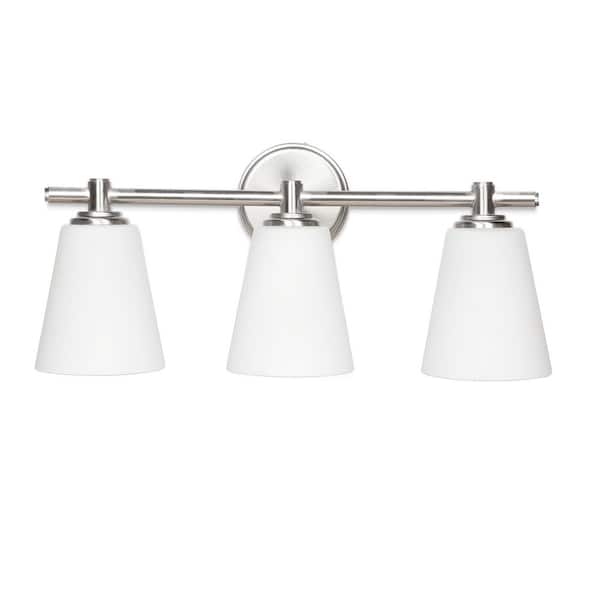 20 in. 3-Light Brushed Nickel Classic Traditional Bathroom Vanity Light Fixture with Opal Frosted Glass Shade