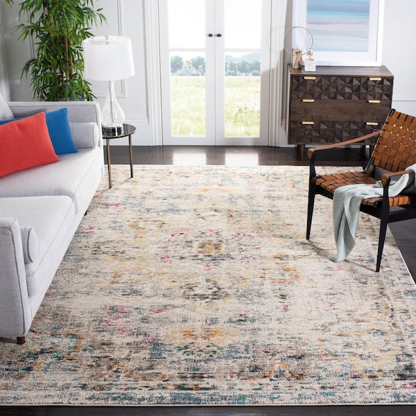 Madison Gray/Gold 12 ft. x 12 ft. Border Geometric Floral Medallion Square Area Rug