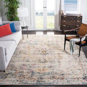 Madison Gray/Gold 8 ft. x 8 ft. Border Geometric Floral Medallion Square Area Rug