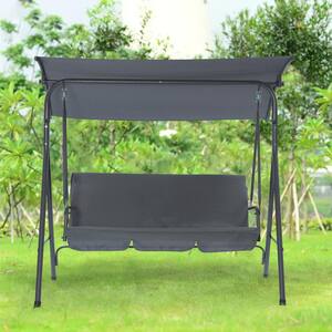 66.9 in. 3-Person Patio Glider Swing Chair with Gray Cushions and Convertible Canopy