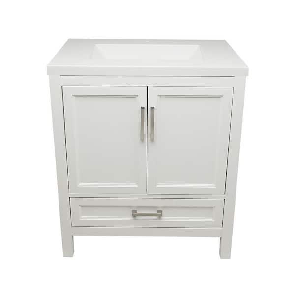 Ella Nevado 31 in. W x 22 in. D x 36 in. H Bath Vanity in White with White Cultured Marble Top Single Hole