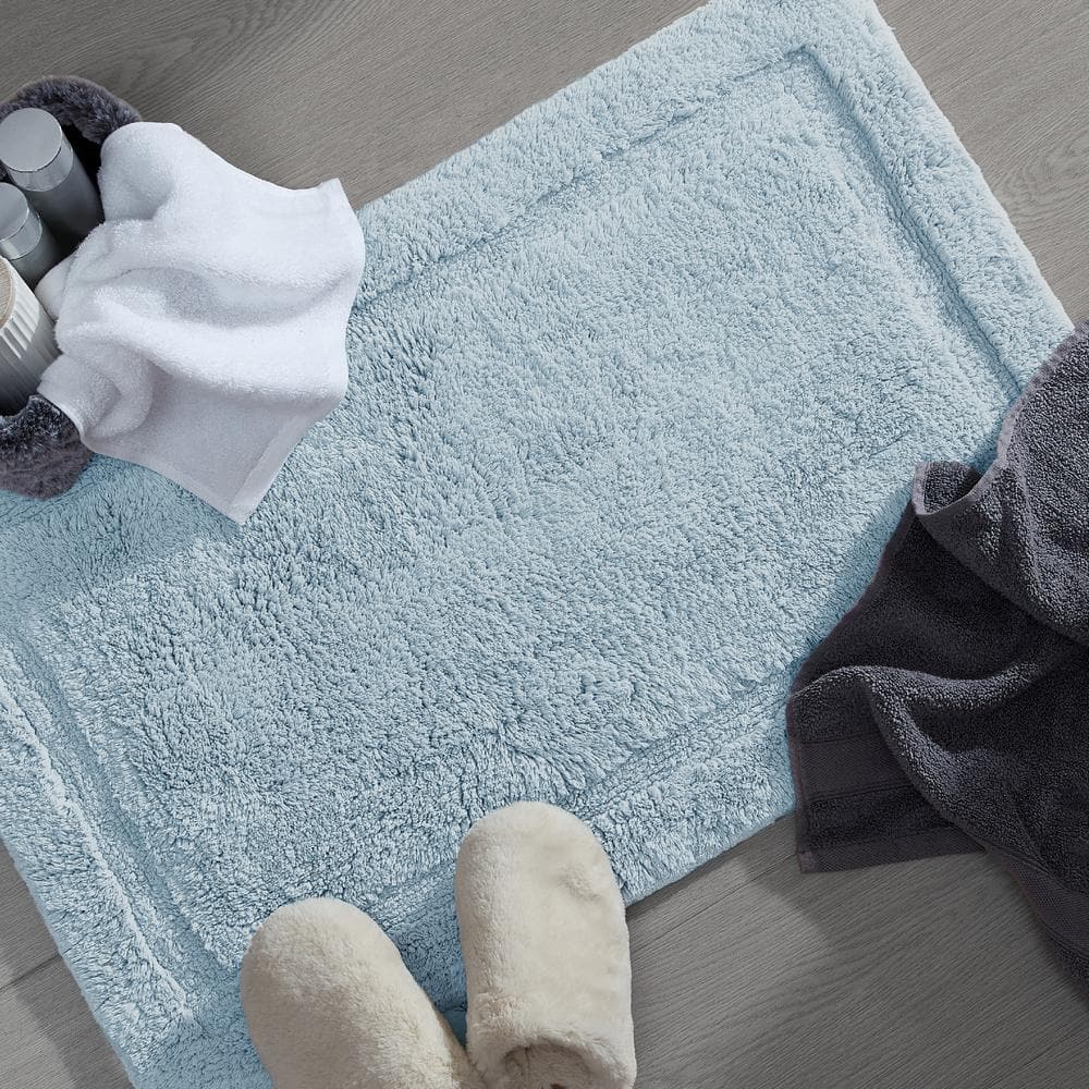 Lydia Pale Blue Cotton Non-Slip Bath Mat 17" x 24"