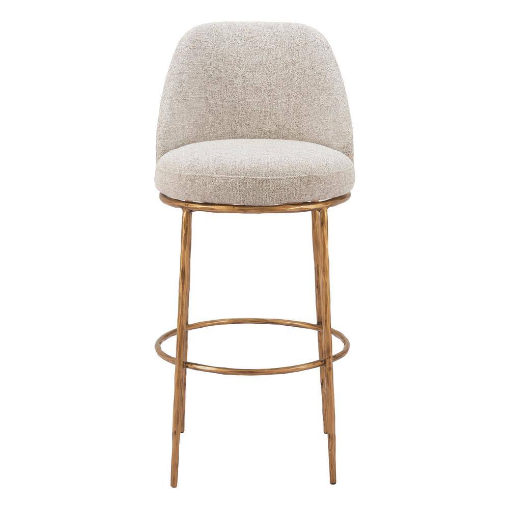 Beige and Gold Swivel Bar Stool with Metal Frame