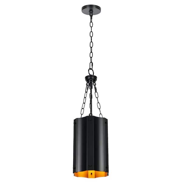 TRIBESIGNS WAY TO ORIGIN Bailey 1-Light Black Industrial Pendant Light with Geometric Iron Shade