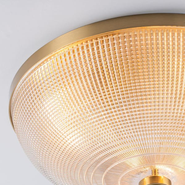 16 in. 3-Light Dome Brushed Gold Flush Mount Ceiling Light with Prismatic Glass Shades for Bedroom Foyer Kitchen