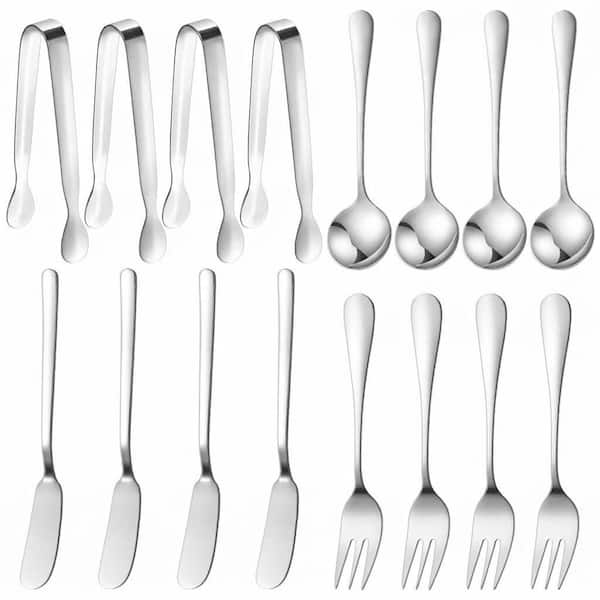 16 Piece Stainless Steel Charcuterie Board Utensil Set with Cheese Butter Spreader Knives Tongs Spoons Forks