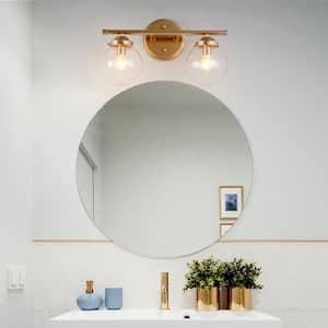 Modern Globe Bathroom Vanity Light 2-Light Gold Round Bedroom Wall Sconce Light with Seeded Glass Shades