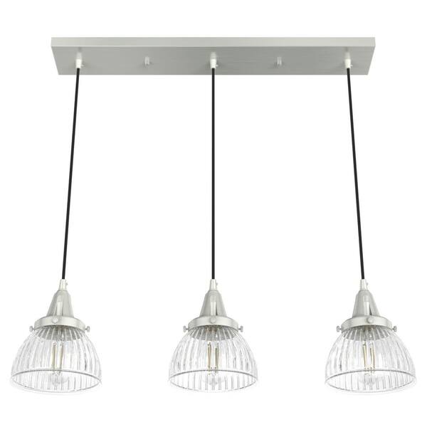 Hunter Cypress Grove 3-Light Brushed Nickel Transitional Clear Glass Linear LED Mini Hanging