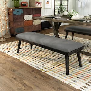 Niccola Gray and Black Upholstered Bench (18 in. H x 49 in. W x 15.5 in. D)