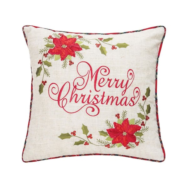 C&F Home Red Merry Christmas Poinsettias Throw Pillow