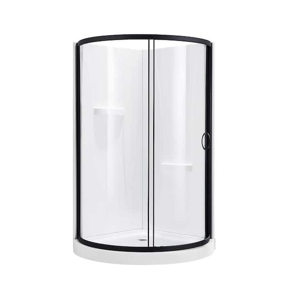 Breeze 38 in. L x 38 in. W x 77.36 in. H Corner Shower Kit with Clear Framed Sliding Door in Black