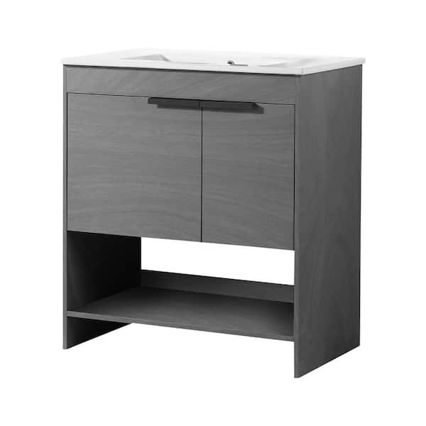 FINE FIXTURES Phoenix 30 in. W x 18.32 in. D x 33.5 in. H Bath Vanity in Classic Gray with White Ceramic Top