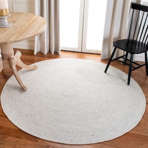 Braided Light Beige 7 ft. x 7 ft. Round Speckled Solid Color Area Rug