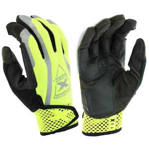Extreme Work Large Hi-Vis Safety Performance Synthetic Leather Work Glove with Spandex Back and Touch Screen Capability
