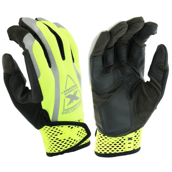 West Chester Protective Gear Extreme Work Medium Hi-Vis Safety Performance Synthetic Leather Work Glove with Spandex Back and Touch Screen Capability