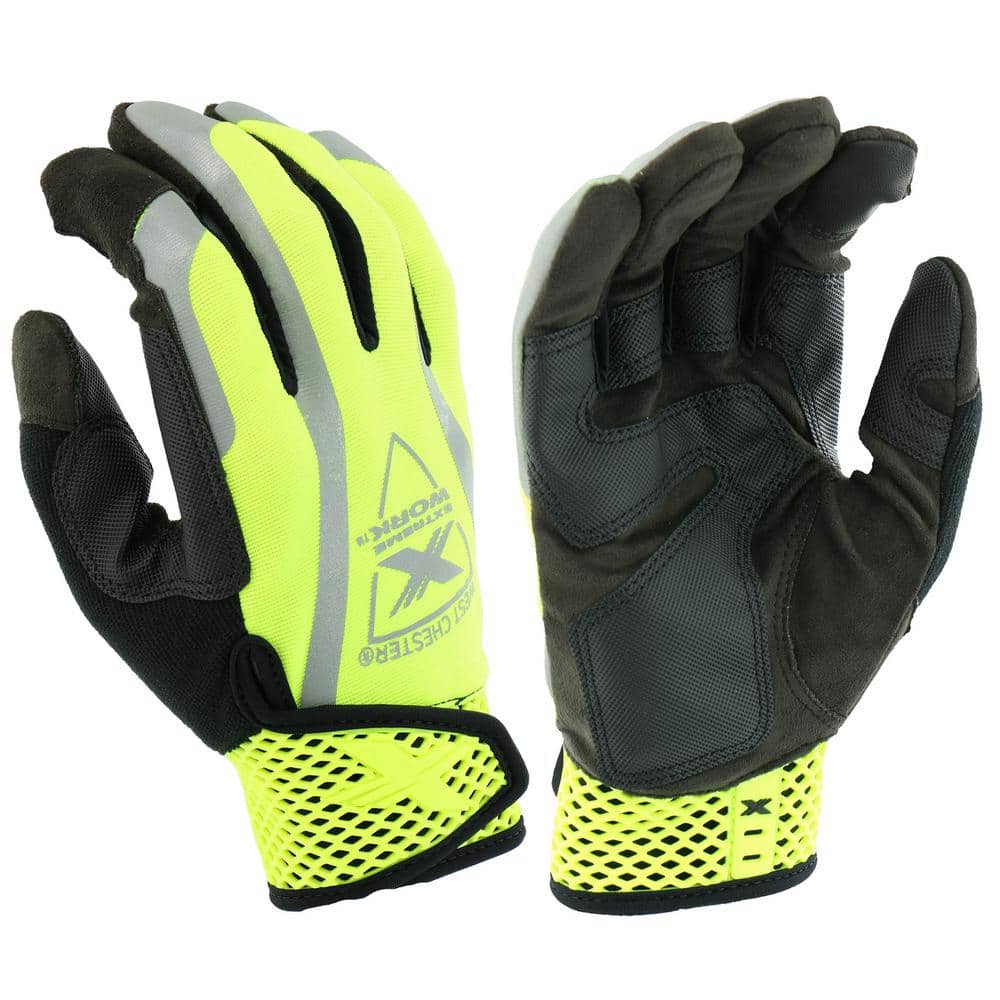West Chester Protective Gear Extreme Work X-Large Hi-Vis Safety Performance  Synthetic Leather Work Glove w/ Spandex Back and Touch Screen Capability 