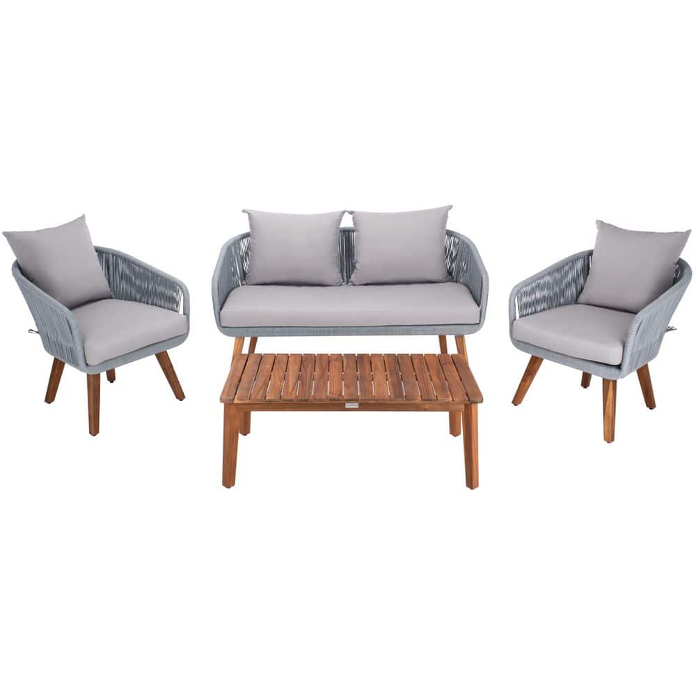 Prester Gray 4-Piece Wood Patio Conversation Set with Gray Cushions price history on PriceWatchPro