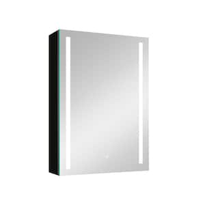 20 in. W x 30 in. H Rectangular Black Aluminum Surface Mount Bathroom Medicine Cabinet with Mirror Light Open Door