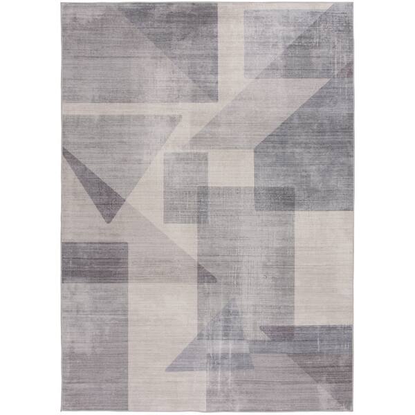 5 ft. x 7 ft. Gray/Off White Abstract Block Washable Area Rug
