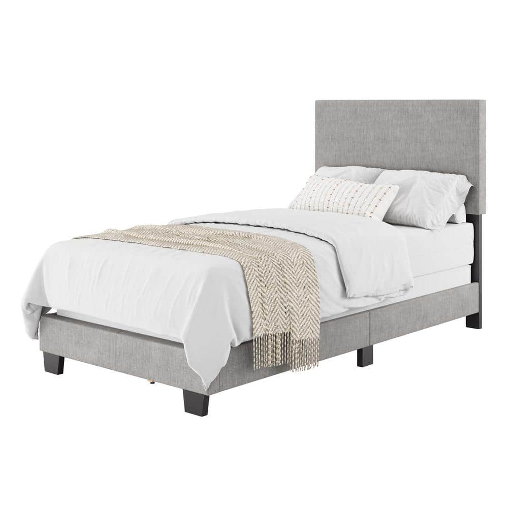 Celeste Gray Upholstered Twin Bed with Headboard and Drawer